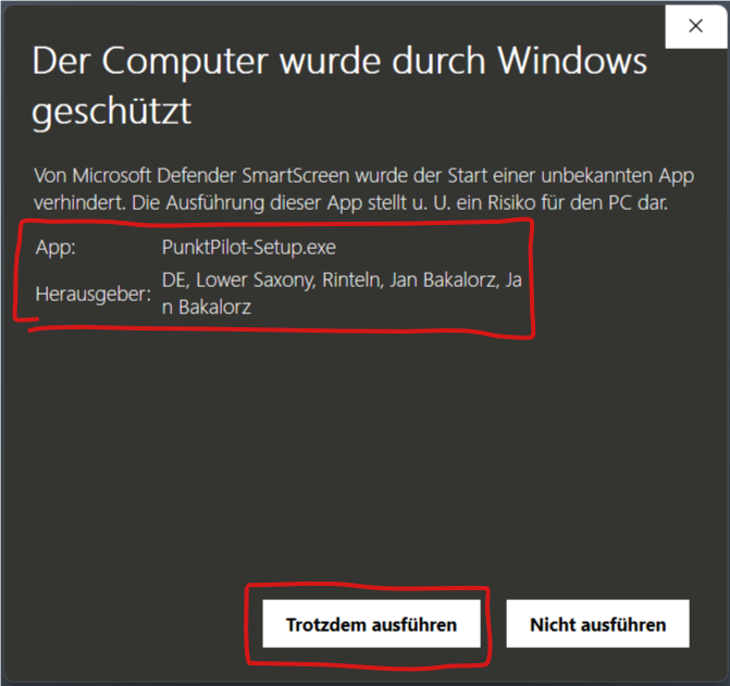 Windows SmartScreen: Trotzdem ausführen markiert